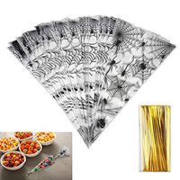 DesertCreations 150 Pieces Cellophane Bags Halloween Christmas Treat Bags with 150pc Twist Ties（3 Style）(Spider web)