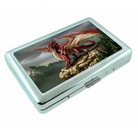 Dragon Mythological Creature Fantasy S31 Silver Cigarette Case Metal Wallet Id Holder 4" X 2.75" RFID Protection