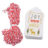 Doitsa 50 Pcs Kraft Paper Gift Tags with Twine 32.8 Feet Christmas Elk Labels Hanging Tag for Xmas Thanksgiving Holiday Craft Presents