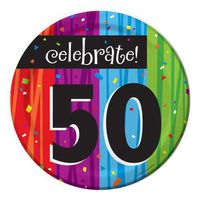 8-Count Round Paper Dessert Plates, Celebrate 50, Milestone Celebrations