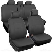 BDK Charcoal Black Car Seat Covers Full 9pc Set - Sleek & Stylish - Split Option Bench 5 Headrests Front & Rear Bench - OS-309-AC