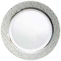 Royalty Settings Hammered Collection Premium Plastic Plates for Weddings for 40 Persons, Includes 40 Dinner Plates, 40 Salad Plates, 80 Forks, 40 Spoons, 40 Knives, Clear with Silver Rim