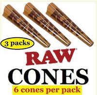 Three Packs RAW All Natural CONES 1 1/4 (6 cones per each pack) cigarette rolling papers