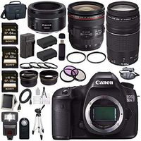 Canon EOS 5DS-R 5DSR DSLR Camera + EF 24-70mm f/4L IS USM Lens + Canon EF 75-300mm f/4-5.6 III Telephoto Zoom Lens + Canon EF 50mm f/1.8 STM Lens + LPE-6 Lithium Ion Battery Bundle 12