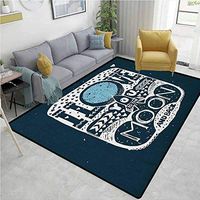 YucouHome I Love You Checkered Anti-Static Area Rugs, Space Galaxy Valentines Romantic Message with Stars and Arrow Hand Drawn, Fashionable High Class Living Bedroom Rugs(4'x 6') Dark Blue White