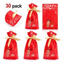 Konsait Christmas Drawstring Candy Bag Gift Treat Cookie Pouch Goody Bags Xmas Accessories Santa Sack for Christmas Party Bag Fillers Party Decoration Christmas Favor Supplies Bags (30pack)