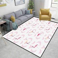 Flamingo Patchwork Runner Rugs, Flamingos Walking Eating Standing Poses Pattern Flying Feathers Illustration Art, Durable Rugs - Living, Dinning, Office, Rooms & Bedrrom, Hallway Carpet(2'x 6')