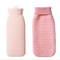 YUN Microwave Oven Heating Bottle Environmental Protection Silicone Transparent Hot Water Bottle with Knitted Cover Cold Heat Treatment Four Colors Optional (Color : Pink)