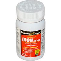 Mason Natural Iron, Sugar Free, 65 mg, 100 Tablets