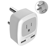South Africa Power Adapter, TESSAN International Grounded Travel Plug Adapter with Dual USB &1 American Sockets Power outlet adapter for Type M Country Such as Bhutan, Botswana, India, Israel