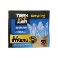Trash Away Heavy Duty Recycling Bags | Tall & Strong Bags for Home & Kitchen - (50 Ct, 13 Gallons) Large Trash Bags Paper, Plastic & Aluminum | Thick Recycle Bin Bags (Blue)