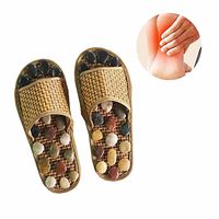 Foot Massage Slippers Cane Grass Natural Cobblestone Acupoint Pedicure Reflexology Massage Sandals,Strawshoes,XL