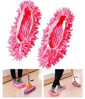 ocharzy House Floor Polishing Dusting Cleaning Foot Socks Shoes Mop Slippers (Pink)