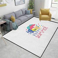 YucouHome Hello Summer Over Sized Area Rug Kids Girl, Colorful Illustration with Melting Ice Cream Doodle Color Spots and Lettering, Fashionable High Class Living Dinning Room(2.5'x 9') Multicolor