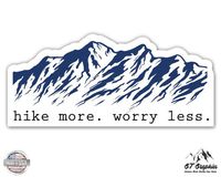 GT Graphics Hike More Worry Less Mountains - 5" Vinyl Sticker - for Car Laptop I-Pad - Waterproof Decal