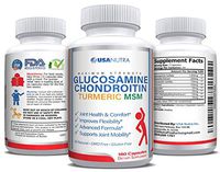 Glucosamine Chondroitin Turmeric MSM Boswellia 2100 mg Triple Strength Joint Pain Relief for Knees Back Hip Hands. Helps Inflammation, Supports Flexibility. 180 Capsules Non-GMO Gluten Free