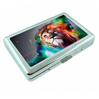 Lion Spirit Majestic King of the Jungle Metal Silver Cigarette Case Holder Wallet RFID-blocking