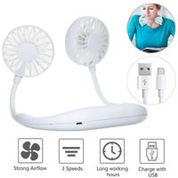 Leeko Hand Free Portable Fan, USB Rechargeable Wearable Neckband Mini Fan Headphone Design Cooling Tool Handheld Fan with Dual 360 Free Wind Head and 3 Adjustable Speed for Traveling Sports Office