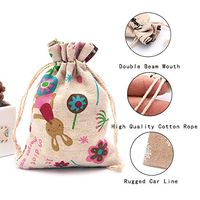 HTWY 50 pcs 10x14cm Burlap Bags, Printed Cotton Bag Christmas Drawstring Gift Bags, for Wedding/Party/Birthday/DIY Craft/Candy/Cookie/Chocolates/Jewelry,Rabbit