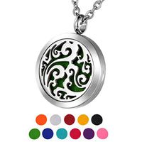HOUSWEETY Aromatherapy Essential Oil Diffuser Necklace-Stainless Steel Locket Pendant,11 Refill Pads(Engraving)