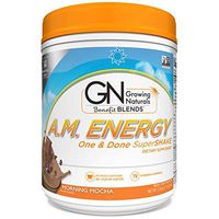 Growing Naturals | Plant Based Protein, Benefit Blends | A.M. Energy One & Done SuperShake | Morning Mocha| Non-GMO, Vegan, Multi-vitamin | 1LB