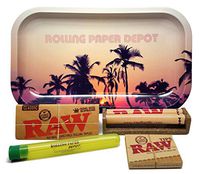 Bundle - 5 Items - RAW King Size Supreme, 110 Roller and Pre-Rolled Tips with Rolling Paper Depot Rolling Tray (Retro Palms) and Kewl Tube