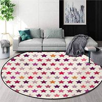 RUGSMAT Modern Modern Machine Round Bath Mat,Different Types of Star Shapes with Colorful Polka Dots Geometric Mosaic Ornaments Non-Slip No-Shedding Kitchen Soft Floor Mat,Round-47 Inch