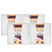 Squarete Hexagons Crystal Clear Hard Plastic Elegant Disposable 10.75'' inch Square Dinner Plates 10 Party Plates Per Package Pack Of 4