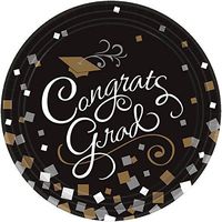 amscan Sophisticated Grad Graduation Party Round Dinner Paper Plates (Pack of 18), Multicolor, 10"
