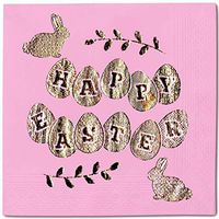 Easter Eggs Mini Pack 50 Napkins Pink - Gold Foil Cocktail