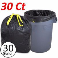 Wideskall 30 Gallong Heavy Duty Commercial Kitchen Garbage Drawstring Trash Bag Black - Pack of 30