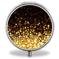 IMLONE Pill Organizer, Customized Gold Pill Boxes with 3 Components and Mirror for Travelling and Daily Needs