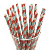 Homeford Firefly Imports Candy Striped Paper Straws, 7-3/4-Inch, 25-Pack, Red/Light Blue, 7-3/4"