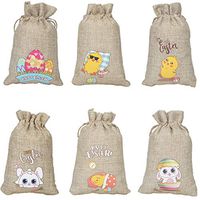 VEYLIN 12Pcs Easter Burlap Bags with Drawstring, Reusable Sachet Canvas Goodie Bags for Easter Party Supplies (4 x 6 inches)