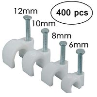 Round Cable Wire Clips, RG6/RG59/CAT5/CAT6/RJ45 Electrical Ethernet Dish TV Speaker Wire Cord Tie Holder, Single Coaxial Nail Clamps (6mm + 8mm + 10mm + 12mm 400pcs)