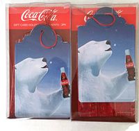 Coca Cola Gift Card Holders Ornaments Drinking Winter White Bear and Red Vintage Sled, Set of 4