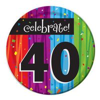 8-Count Round Paper Dessert Plates, Celebrate 40, Milestone Celebrations