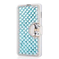 Amocase Wallet Case with 2 in 1 Stylus for Galaxy A8 Plus 2018,Luxury 3D Handmade Square Diamond Crystal Rhinestone Bowknot Magnetic Stand Leather Case for Samsung Galaxy A8 Plus 2018 - Blue