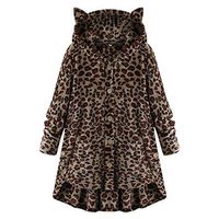 Cenglings Fuzzy Pullover,Women Plus Size Long Sleeve Leopard Print Coat Fleece Tops Cat Ears Irregular Hooded Oversized Sweater(Brown,L)