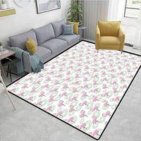 Bigdatastore Flamingo Coco Fiber Area Rug Kids Room, Pink Flamingos and Donuts Tropical Hawaiian Animals Delicious Desserts, Fashionable High Class Living Dinning Room(2.5'x 7')