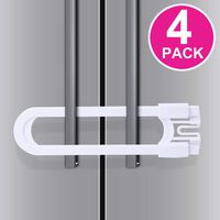 Sliding Cabinet Locks - Baby Proof & Child Safety Fridge Lock, U Shaped Cabinet Latch for All Kinds of Handles (4 Pack, White)