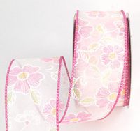 Jill Pink Wired Flower Spring Ribbon 2 1/2" or #40 - 25 Yards