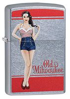 Zippo Old Milwaukee Pinup Girl Street Chrome Pocket Lighter, Street Chrome Old Milwaukee