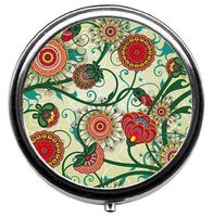 Qien BaiSei Beautiful Floral Vintage Pill Box/Pill Case-Round Pill Box/Case- Three-Compartment Pill Box/Pill Case