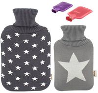 Premium Classic Rubber Hot Water Bottle and Star Print Knit Cover (2L + 1L, Dark Gray + Light Gray)