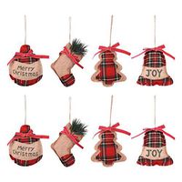KOMIWOO 8PCS Burlap Stocking Tree Ball Bell Christmas Tree Ornaments, Great Rustic Vintage Decorations for Holiday Party, Home Decor