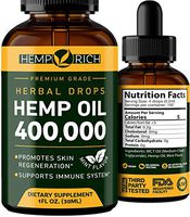 Hemprich Hemp Oil 400,000-100% Natural Anxiety & Stress Relief - Made in USA - Effective Immune Support with Omega 3, 6, 9 - Insomnia Relief & Mood Boost - Non-GMO - Hemp Calm Supplement