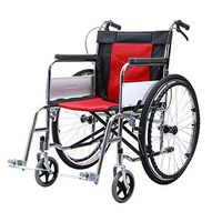 MLX Wheelchair Folding, Portable Aluminum Alloy Wheelchair Lightweight Multifunctional Ultralight Scooter Disabled Trolley Elderly Portable Solid Free Inflatable Tire (Color : Red)