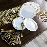 Fancy Large Gold Hard Plastic Disposable Plates – for Parties, Weddings, Or Any Special Occasions | Nice Plastic Dinner Plates – PataBella - Disposable Dinnerware Set | Heavy Duty – 125 Pieces