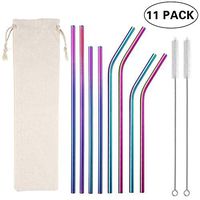 Multicolor Colorful Stainless Steel Straws,Set of 8 10.5" 8.5" Reusable Rainbow Multi-Colored Drinking Straws for 30/20oz Tumbler Cold Beverage,FDA-Approved Straws(4 Straight+4 Bent +2 Brushes+1 Bag)